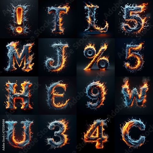 Lettering Typeface That Blends water and fire. AI generated illustration