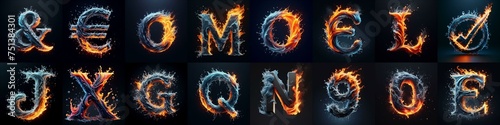 Lettering Typeface That Blends water and fire. AI generated illustration photo