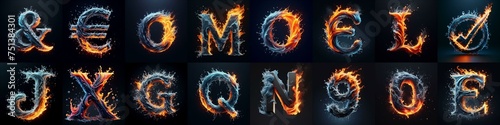 Lettering Typeface That Blends water and fire. AI generated illustration