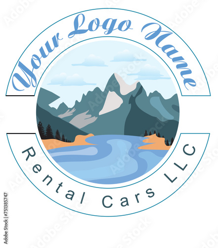 stamp with the sea and mountains logo