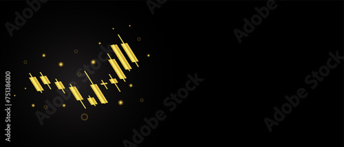 luxury modern gold candlestick pattern with lights banner in black background