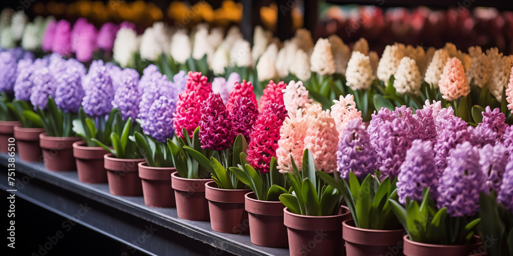 Spring flowers in pots. Happy Easter background. Seedlings and gardening, flower shop. Mother's Day. International Women's Day. Spring flowers in pots. Happy Easter background. Seedlings and gardening, flower shop. Mother's Day. International Women's Day.