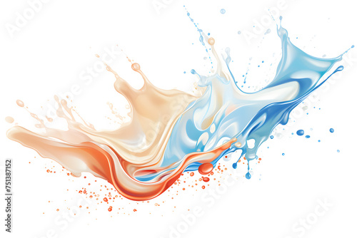 Creamy liquid watercolor colorful splash isolated on white background