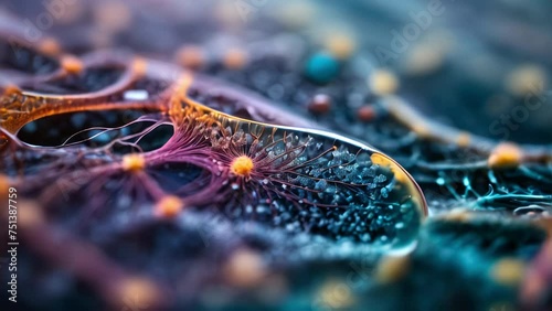 The vibrant landscape of microscopic life. Generative AI Video. ProRes HQ 59.94 FPS available in 4K 16:9. photo