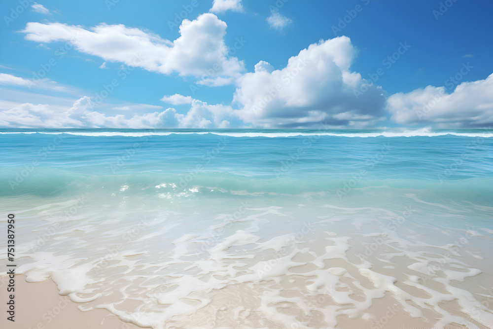 beautiful beach and tropical sea under the blue sky with white clouds