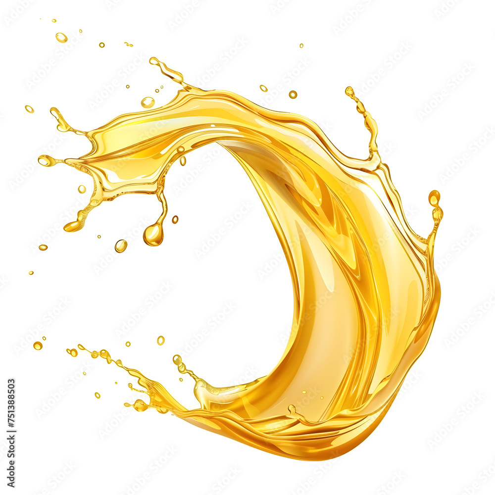 Fototapeta premium Yellow beer, oil or juice splash. Realistic liquid beverage swirl isolated on white background