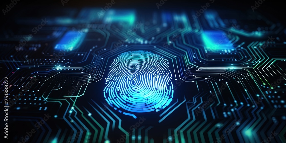 Fingerprint analysis technology. finger print recognition and identification. Security personnel ID technology concept. - obrazy, fototapety, plakaty 