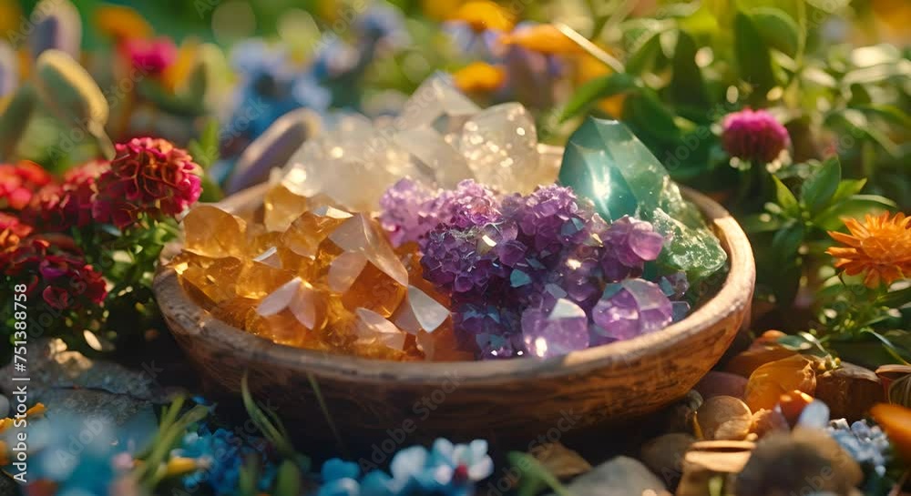 Healing crystals surrounded by medicinal herbs Healing crystals surrounded by medicinal herbs