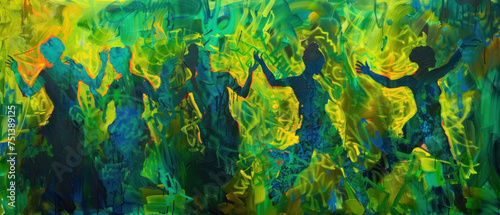 Life Rhythm, Dynamic poses in vibrant greens and blues, Existence music illustration
