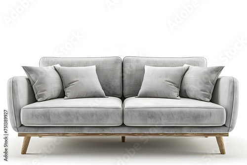 Stylish grey sofa on white background