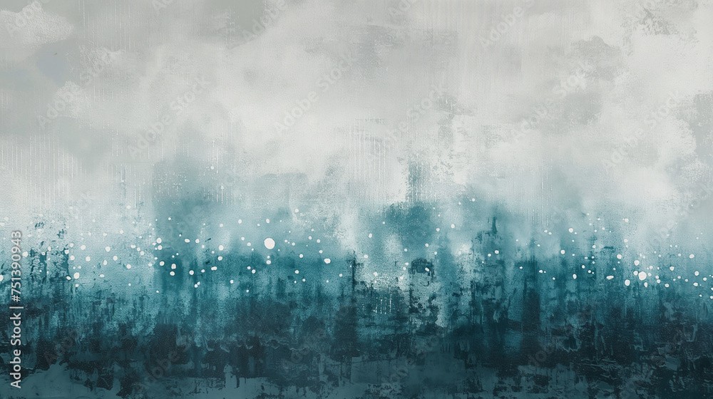 Abstract dotted landscape, serenely composed in shades of teal blue and slate grey, styled with elegant flair and minimalistic spots, gently contrasting - obrazy, fototapety, plakaty 