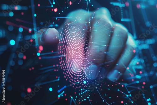 Human fingerprint scanning and biometric authentication. Future technologies and cybernetics