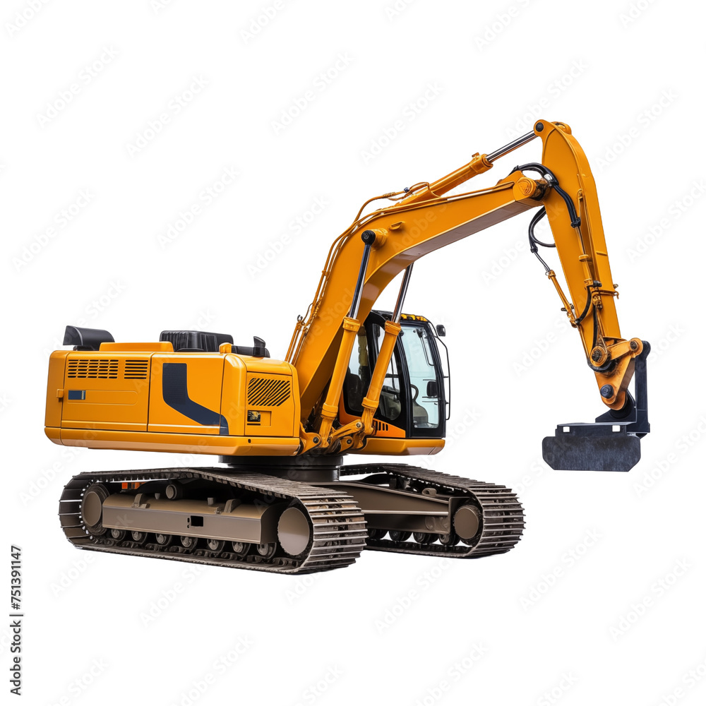 Excavator Isolated on White Background and transparent background. Ideal for use in advertising. Generative ai