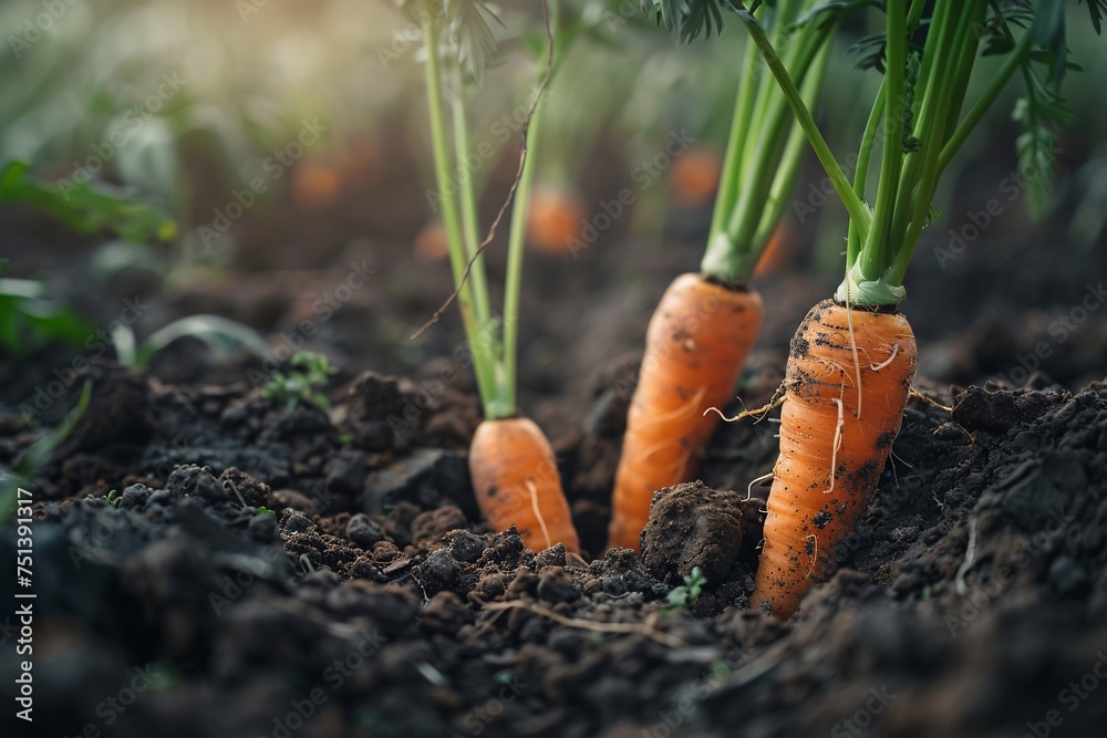 carrots growing out of the ground - obrazy, fototapety, plakaty 