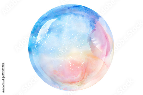 Pastel colors soap bubble in watercolor style isolated on white background