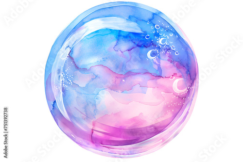 Pastel colors soap bubble in watercolor style isolated on white background