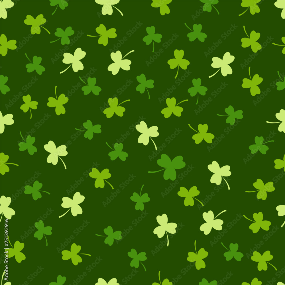 Clover seamless pattern, tree leaf clovers for Saint Patrick's Day on dark green background. Vector repeat illustration Clover seamless pattern, tree leaf clovers for Saint Patrick's Day on dark green background. Vector repeat illustration