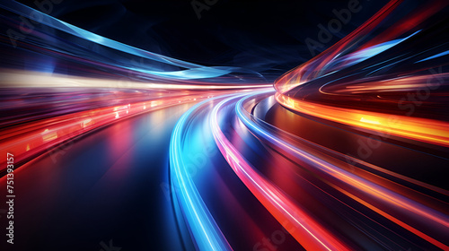 Highway in motion at night, Abstract speed motion on the road at night, futuristic technology background.