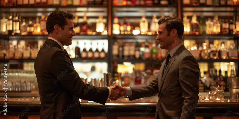 Handshake between thos business man in a bar wear suit