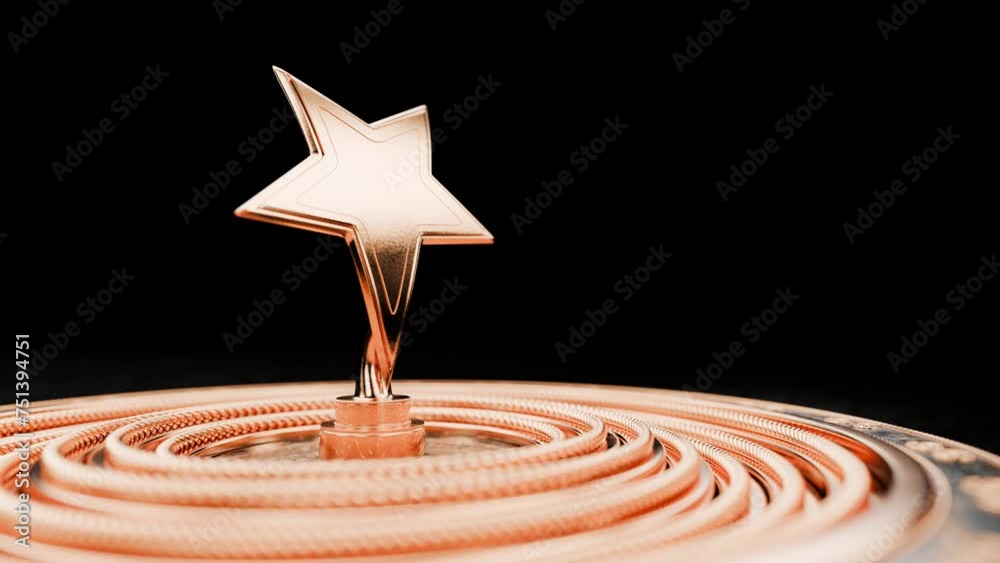 The appearance of a prize, an award in the form of a star. Free space on video for text. The opening screen for your awards ceremony. Zooming the camera with horizontal rotation towards the gold rewar