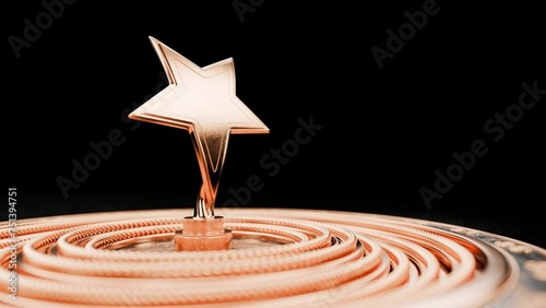 The appearance of a prize, an award in the form of a star. Free space on video for text. The opening screen for your awards ceremony. Zooming the camera with horizontal rotation towards the gold rewar