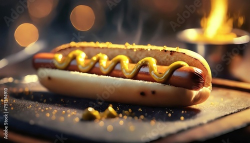 hot dog grill with mustard