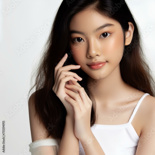 Portrait of an asian girl on a white background. 