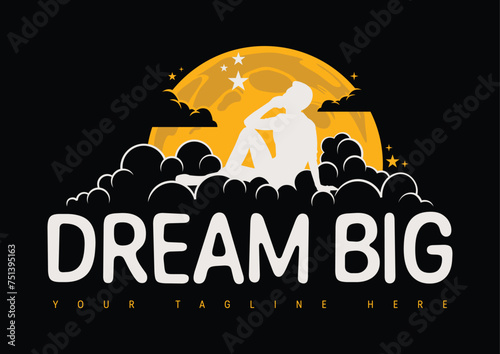 A silhouette of a person sits on top of clouds gazing at his big dream