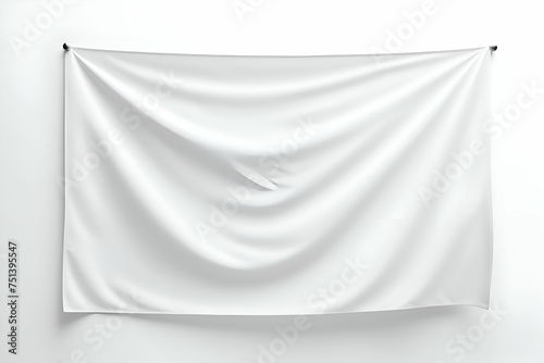 Blank white fabric banner isolated on white background. 3d rendering