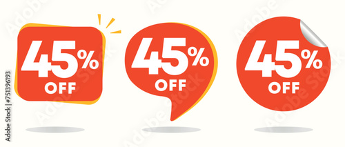 45% off. Value discount poster, price. Special offer sticker, tag. Red balloon icon, vector. Advertisement, advertising for sales, promotion, store, retail photo