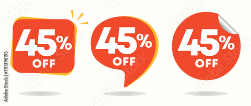 45% off. Value discount poster, price. Special offer sticker, tag. Red balloon icon, vector. Advertisement, advertising for sales, promotion, store, retail