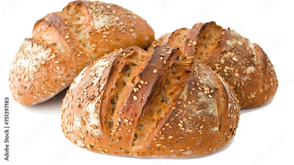 Golden brown and crispy rye bread, transparent background