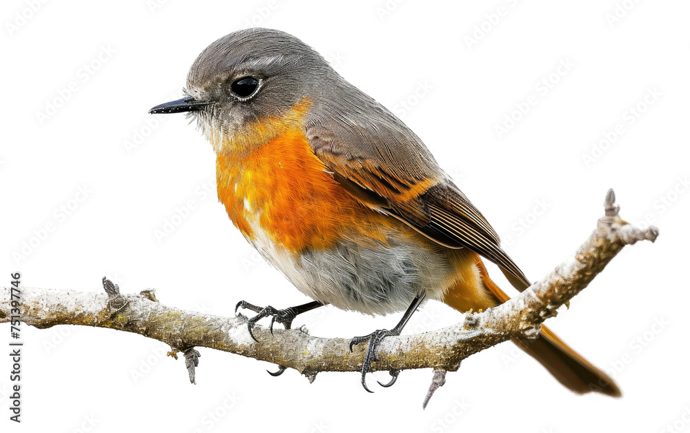 Perched Redstart on Branch isolated on transparent Background