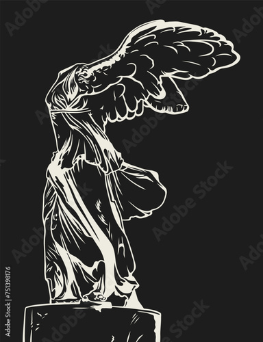 A detailed illustration of the Winged Victory of Samothrace