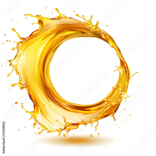 Yellow beer, oil or juice splash. Realistic liquid beverage swirl isolated on white background