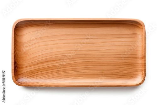 Wooden tray isolated on white background. Copy space, add product. Ai generative