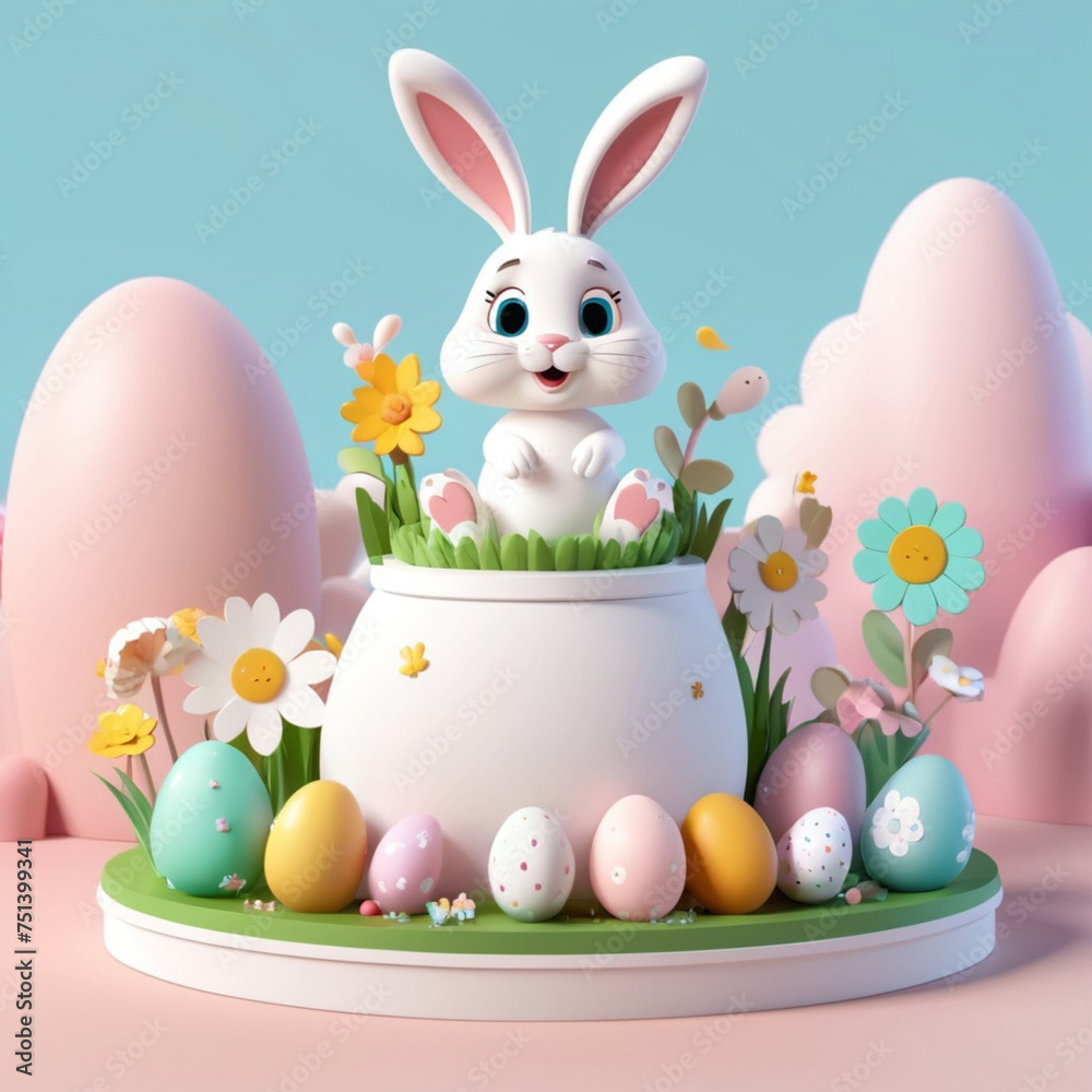photo of a easter bunny with easter eggs background photo of a easter bunny with easter eggs background