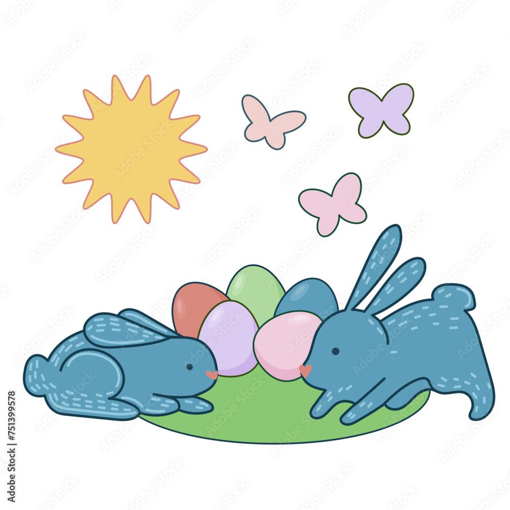 Easter Rabbit Mascot Icon. Cute Funny Easter Traditionat Egg Hunter Symbol Bunny Rabbit Doodle Illustration Easter Rabbit Mascot Icon. Cute Funny Easter Traditionat Egg Hunter Symbol Bunny Rabbit Doodle Illustration