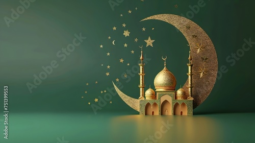 Golden Islamic Mosque and Stars Wallpaper photo
