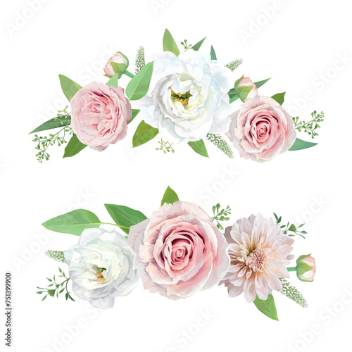 Delicate spring flowers bouquet. Floral wreath vector watercolor illustration...