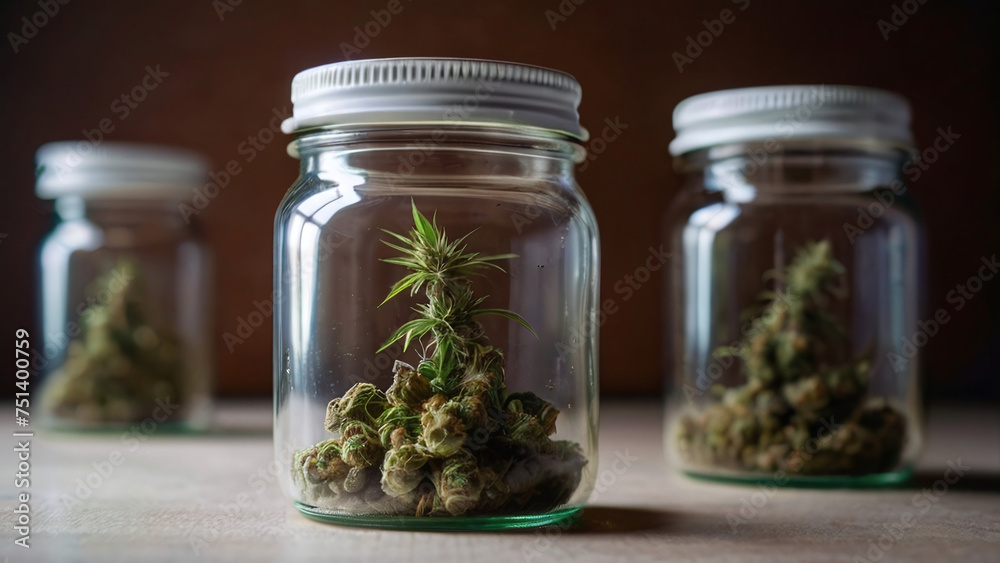 Dry and trimmed cannabis buds stored in a glas jars. Medical cannabis Dry and trimmed cannabis buds stored in a glas jars. Medical cannabis