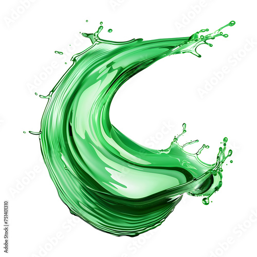 Green liquid fluid dynamic wave Isolated on white background