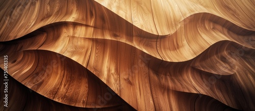 A detailed view of a wooden surface resembling waves, with intricate patterns and textures. The wood grain creates a dynamic and unique visual effect, mimicking the movement of water.