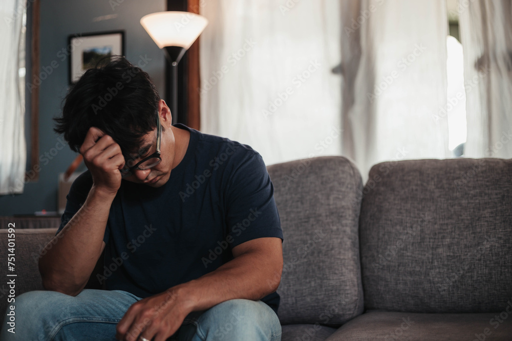 sad serious illness man.depressed emotion panic attacks alone sick ...