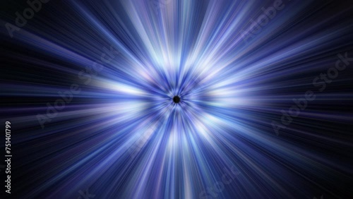 Abstract loop center blue light shine ray speed radial zoom for technology and communication vj background. Speed of blue light, neon glowing rays in motion. 