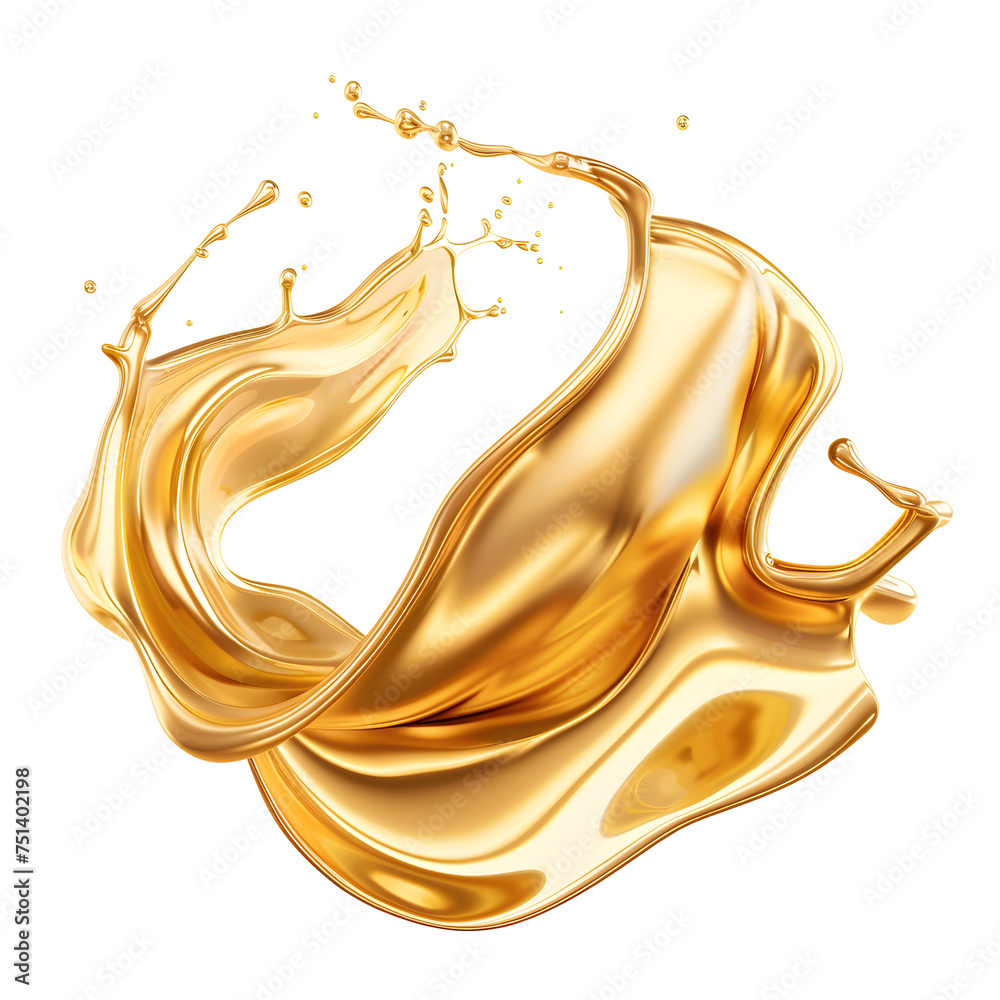 Fototapeta premium Gold glossy liquid wave, fluid splash Isolated on white background