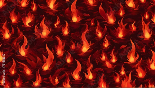 Abstract fire in the dark background. Seamless pattern wallpaper illustration background.
