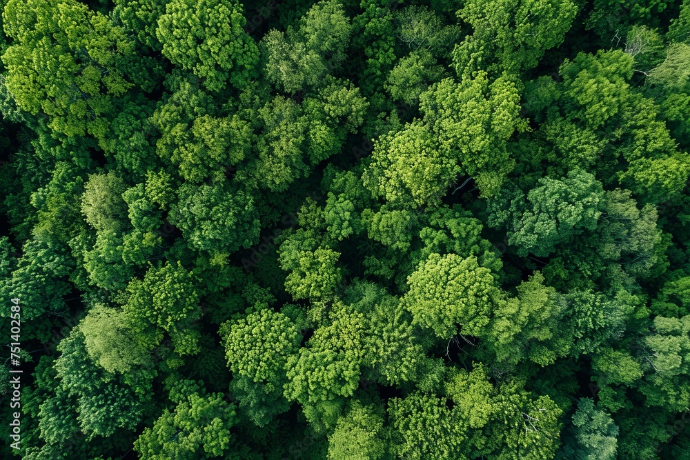 Aerial view of a lush green forest - obrazy, fototapety, plakaty 