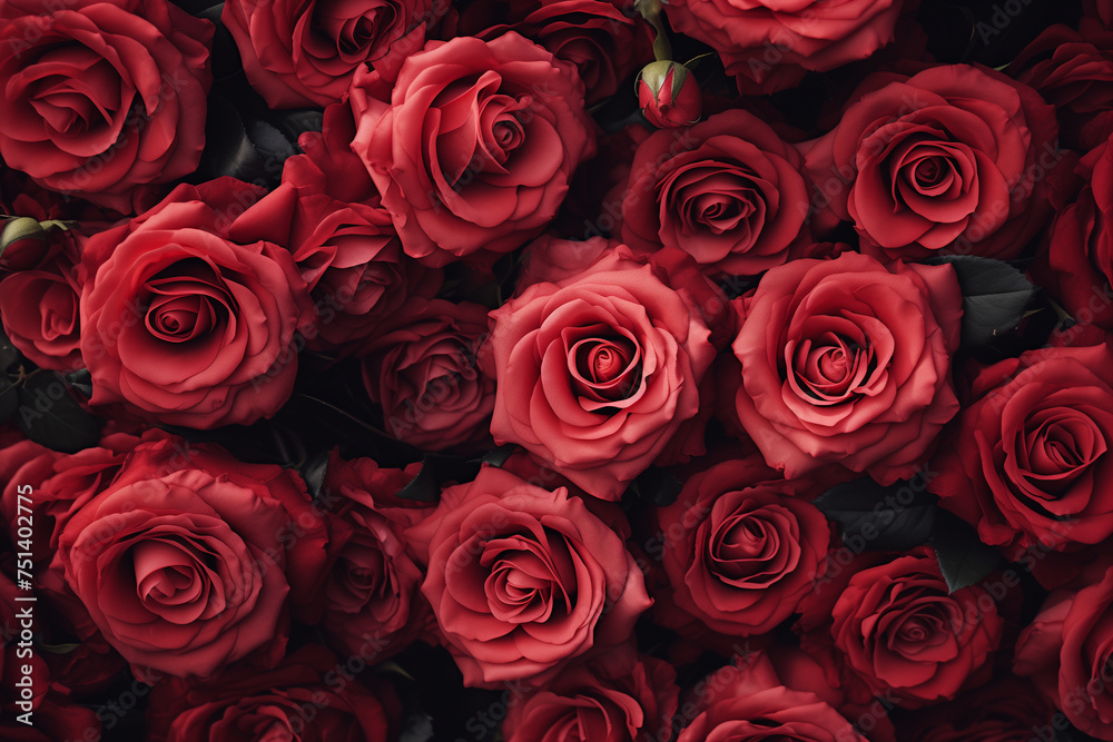 illustration of red roses bouquet texture. Created with Generative AI
