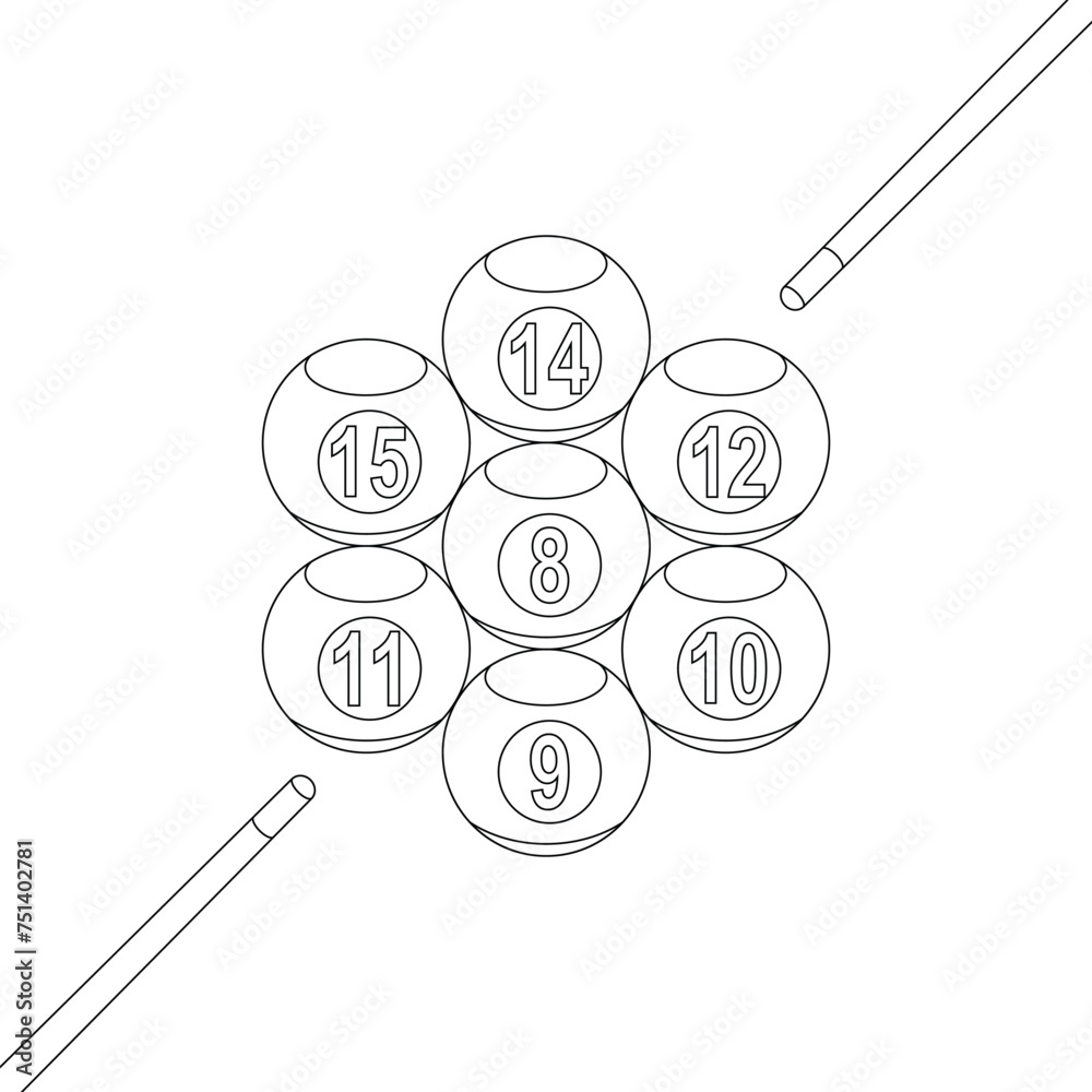 Pool table setup vector line art illustration